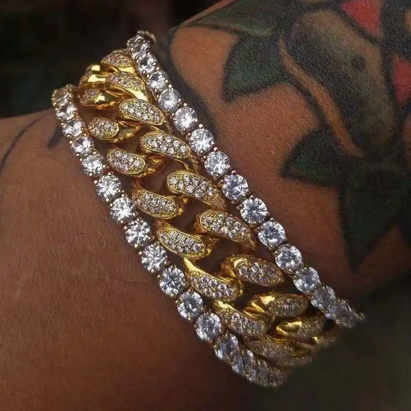 

Men'S And Women'S Hip-Hop Bracelet Accessories Wish Explosion Models Full Of Diamonds Cuban Gold Bracelet, Silver,gold or custom