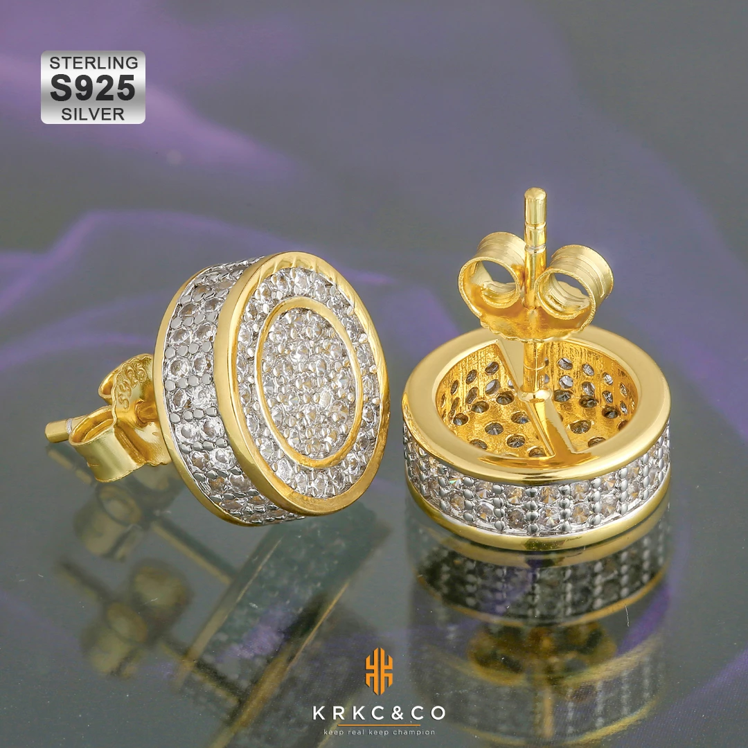 

KRKC Superstar Accessories Earrings Wholesale 18k White Gold Plated Iced Out CZ Diamond Round 925 Sterling Silver Stud Earrings