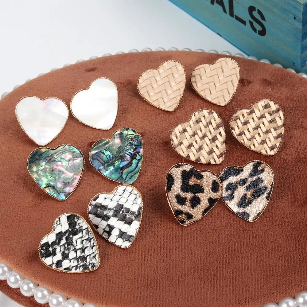 

Fashion Heart Leopard Acrylic Blue Shell Plate Acetate Earring for Women Jewelry