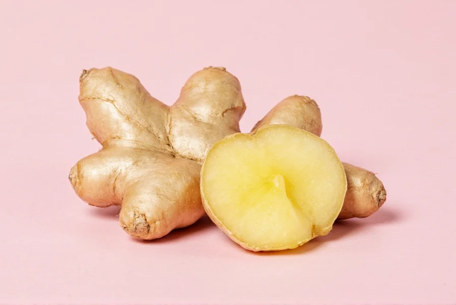 Close-up of ginger root and ginger chewing gum pieces showing natural ingredients