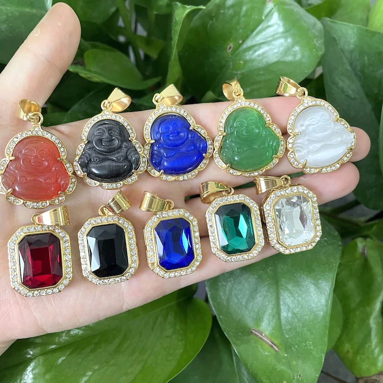 

Jialin Jewelry wholesale cheap pendant gold plated jade buddha zircon gemstone diamond charm necklace