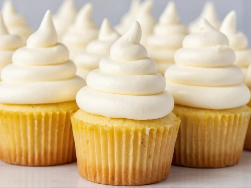 Homemade buttercream icing swirls on cupcakes