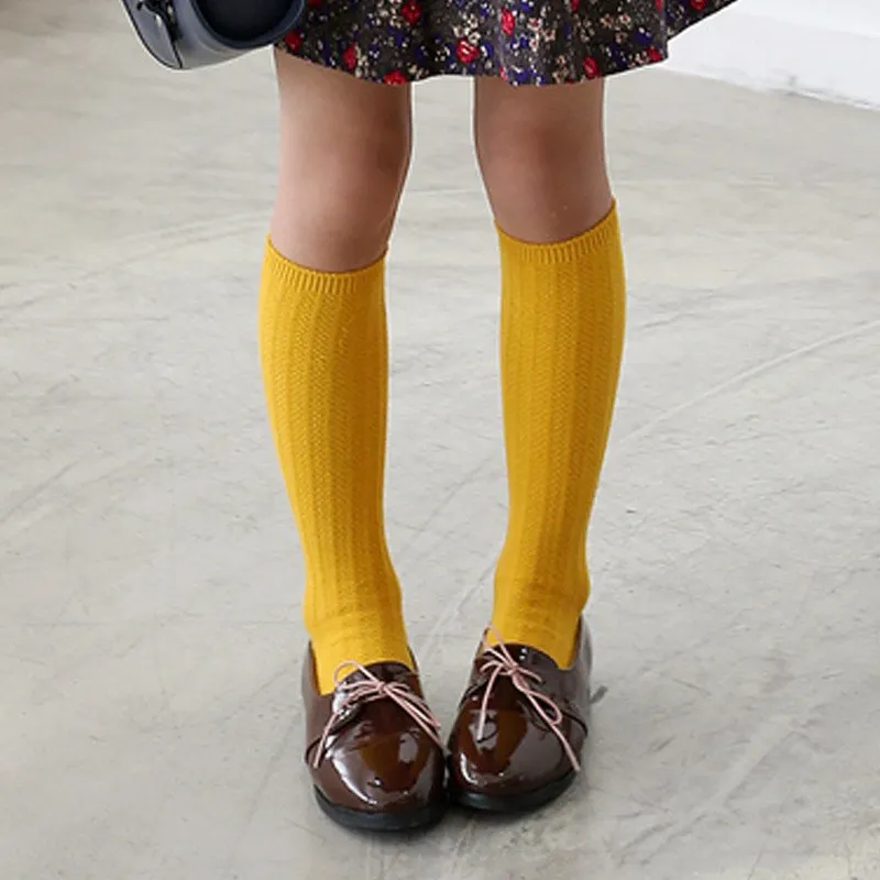 
Wholesale Korean Style Hot Sale Students Candy Color Children Stocking Solid Princess Knee High Cotton Kids Socks 