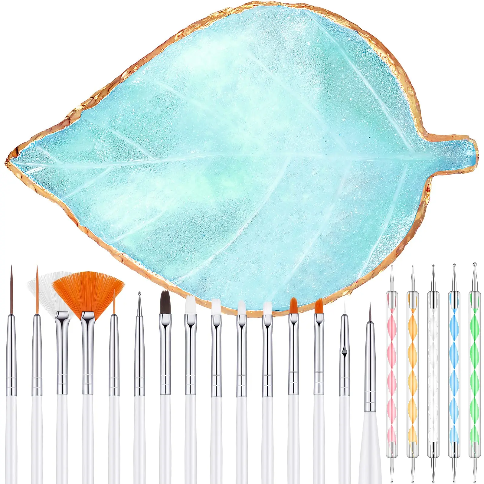 

Resin Nail Art Palette Leaf Shape Mixing Palette Nail Art Design Brushes Golden Edge Resin Nail Gel Polish Colors Mixing Pallet