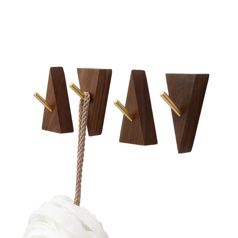 

CSL factory wholesale Minimalist Creative Triangle Wall Mount Geometric Hook Wall-Mounted Solid Wood Coat Hook Hanger, Natural wood color