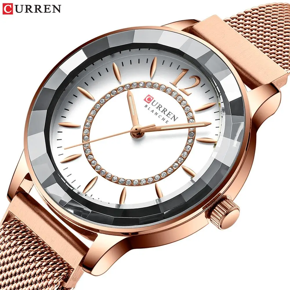 

CURREN Women Fashion Watches Diamond Quartz Watch Luxury Elegant Stainless Steel Waterproof Ladies Wristwatches, 5 colors