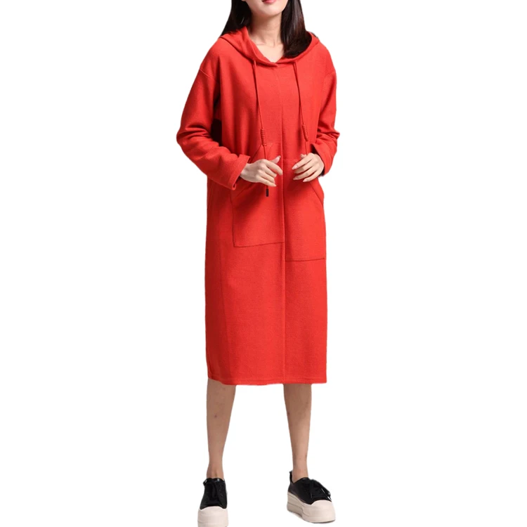 

Fashion New Wholesale Custom Large Size Wide Casual Loose Cotton Stitching Long Hooded Dress