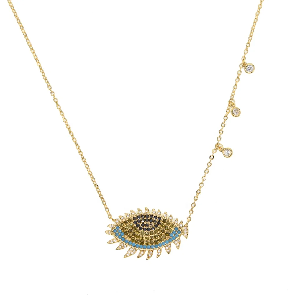 

2021 new arrived Gold color lucky turkish jewelry evil eye eyelash design women fashion necklace collar chain