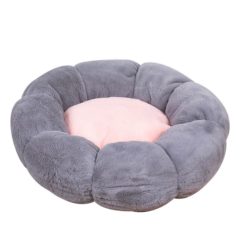 

Comfortable And Soft Flower Pet House Round And Durable Dog Mat Thick Velvet Pad Lovely Pet Bed, Gray, blue, pink, powder gray