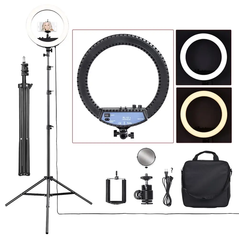 

Philippines Free Shipping FOSOTO RL-12II LED 14inches single vanity Ring Light with Tripod stand mirror for camera cell phone