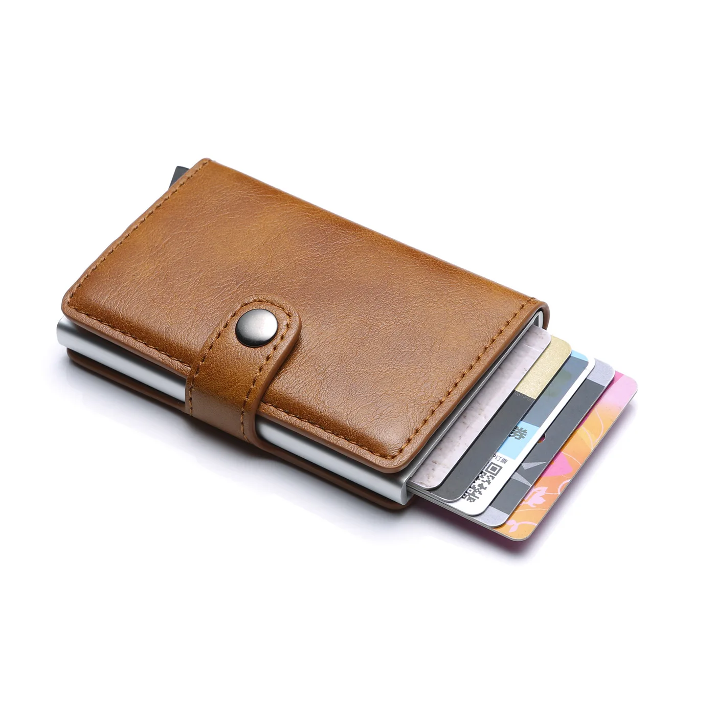 

Aluminum RFID Blocking Automatic Pop-Up PU Leather card Wallet Men Slim Business Credit Card Holder, Customized