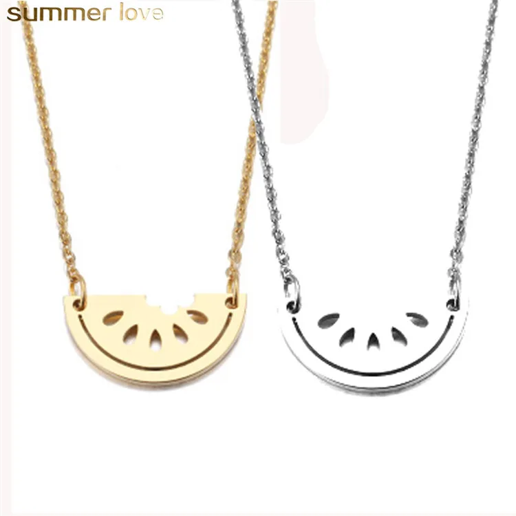 

New Arrival Hot Cute Romantic Personality Gold Silver Watermelon Stainless Steel Pendant Chain Necklace Gifts for Women Girls