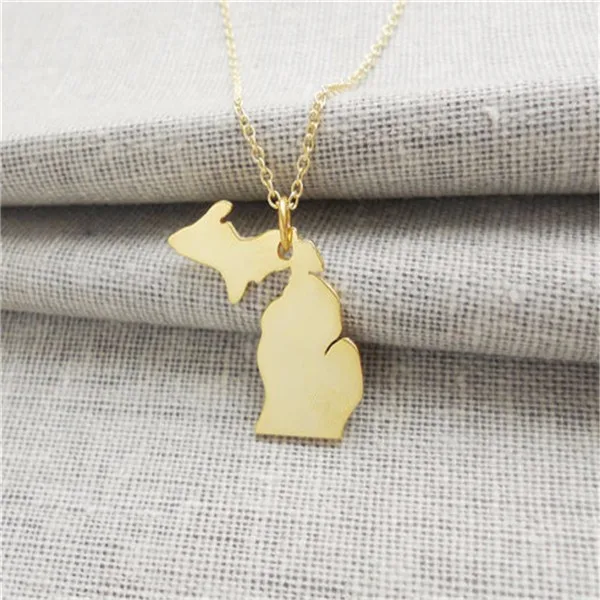 

Hot Selling Map Jewelry Silver Gold Plated US State Map Pendant Necklace America United States Michigan Map Necklace