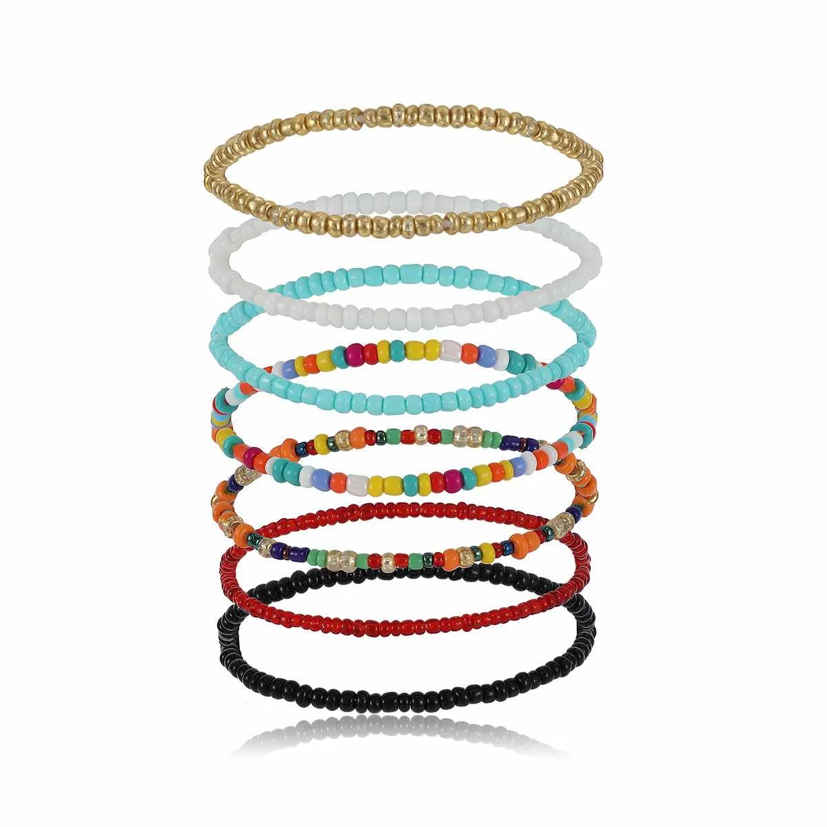 

7 PCS Cute Colorful Bohemian Jewelry Bead Stretch Bracelet Set For Women, As shown