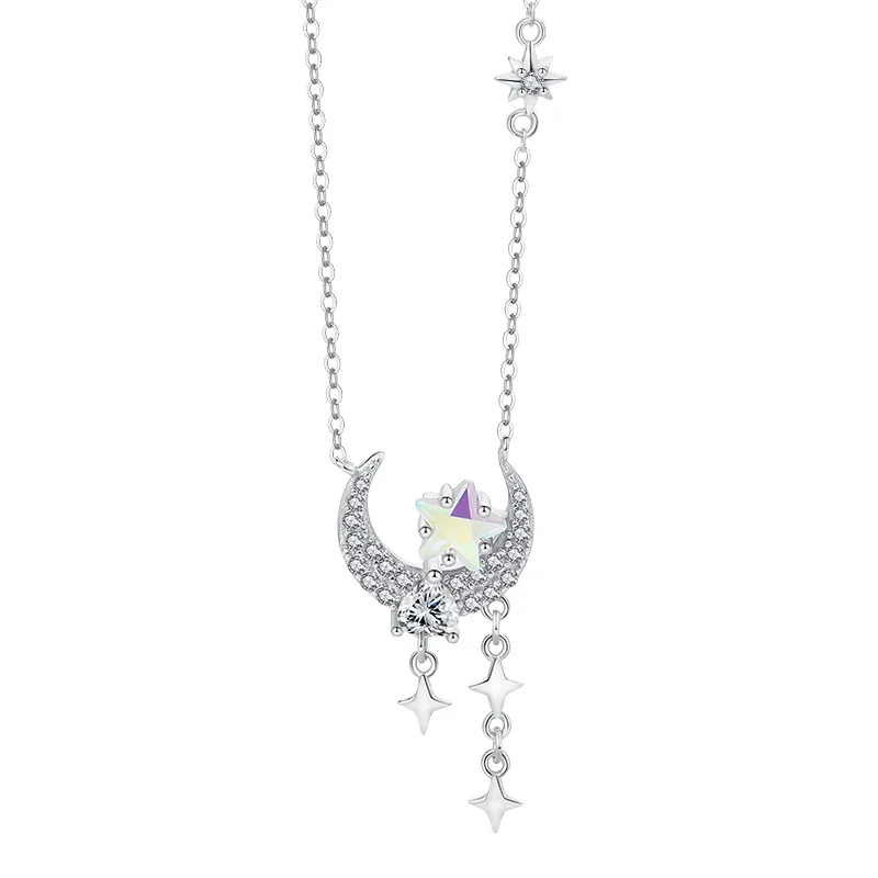 

New design silver moon and star simple 925 silver women's jewelry necklace and earrings set