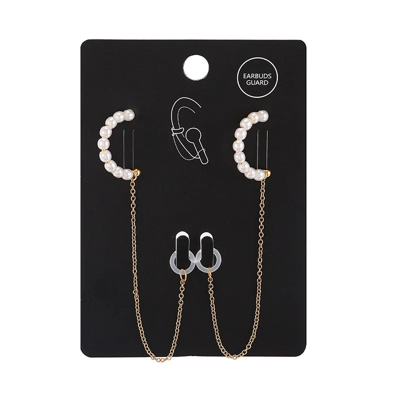 

Amazon New Design Pearl Anti-lost Earphone Hanging Earrings Long Chain Stud Earrings For Women, Gold
