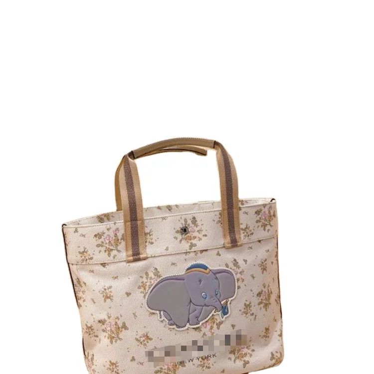 

Cute Large Capacity Shoulder Bag Canvas Elephant Printed Handbags Floral Women Hand Bags Designer Bags Women Famous Brands, White