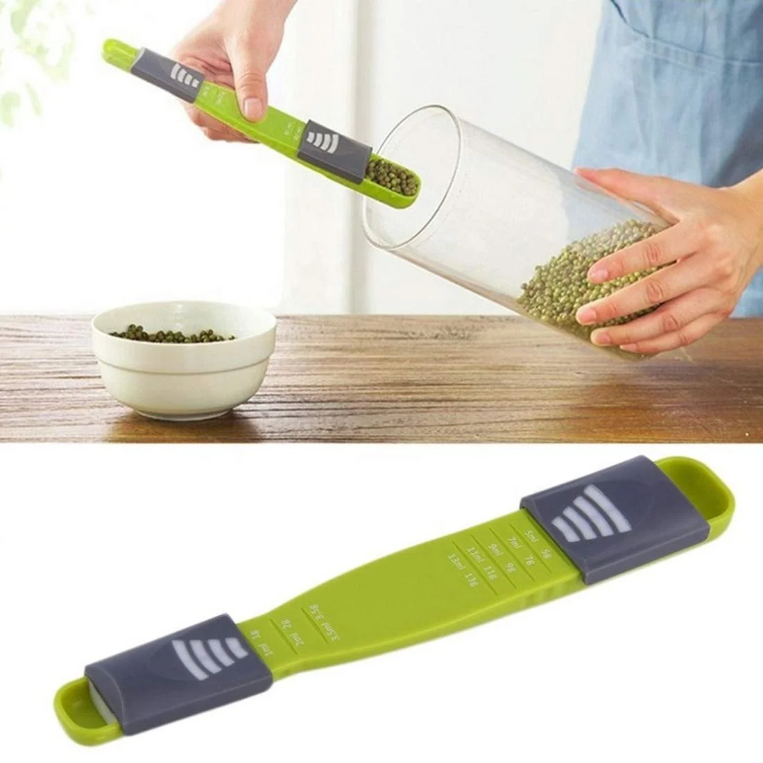 

Measuring Dry Liquid Ingredients Double End Adjustable Scale Eight Stalls Metric Measuring Spoon Measuring Tools, Green