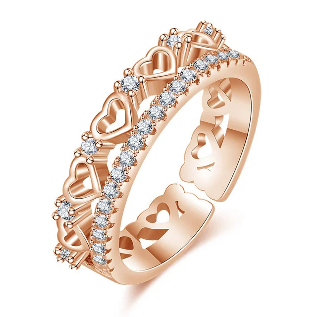 

Romantic Finger Rings for Women Wedding Engagement Party Gift Heart Shaped Zircon Open Ring, 18k rose gold,platinum