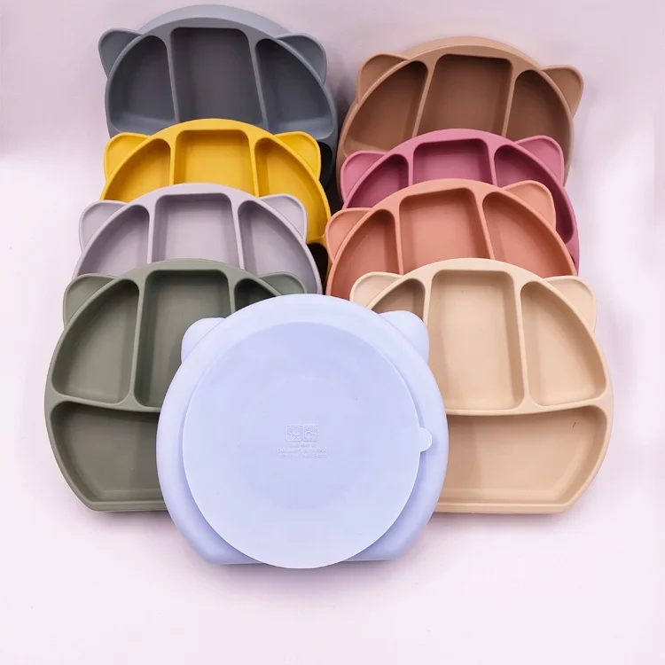 

Amazon Best Seller Soft Safety BPA Free Kids Silicone Baby Suction Feeding Plate, 9 colors