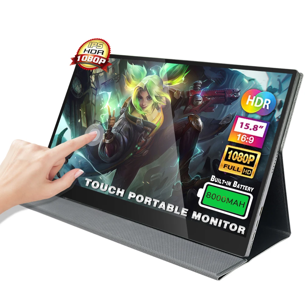 

Full hd 1080P usb type c for phone laptop PC gaming 15.8" inch smart portable monitor ips touchscreen built in battery monitor