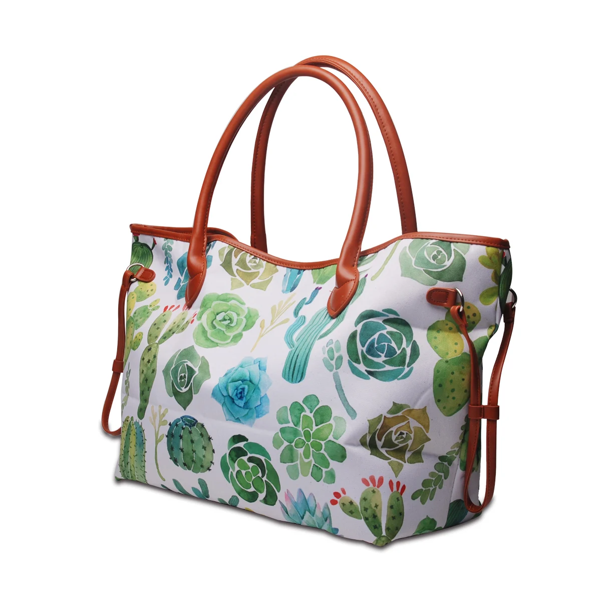 

2021 Hot sale Ready To Ship Women Canvas Cactus Tote Bag Wholesale Large Size Cactus Travel Shoulder Bag DOM842, Customizable