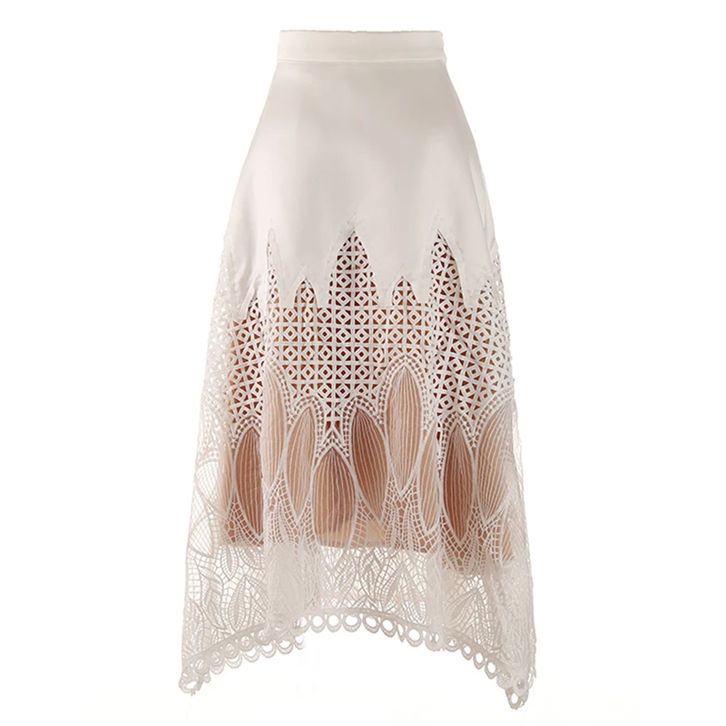

TWOTWINSTYLE Hollow-Out Lace Embroidery High Waist Hit Color Hollow Out A Line Long Pencil Skirts