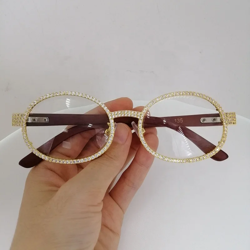 Customized product bling bling jewelry brass gold plated iced out glasses frame