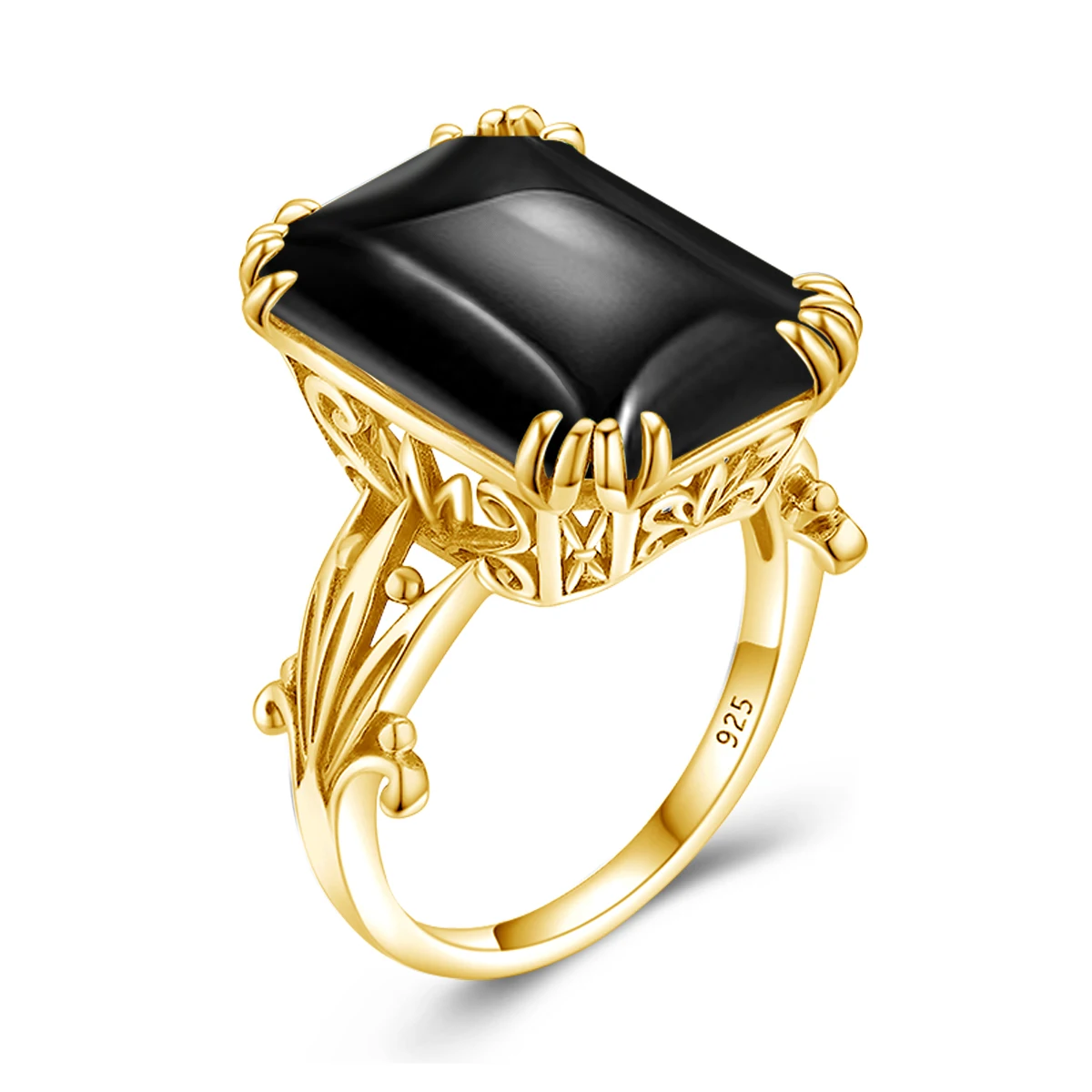 

Black Onyx 18K Gold Plated Ring Jewelry Vintage Victorian Designer Cocktail Party Woman 925 silver rings for women jewelry