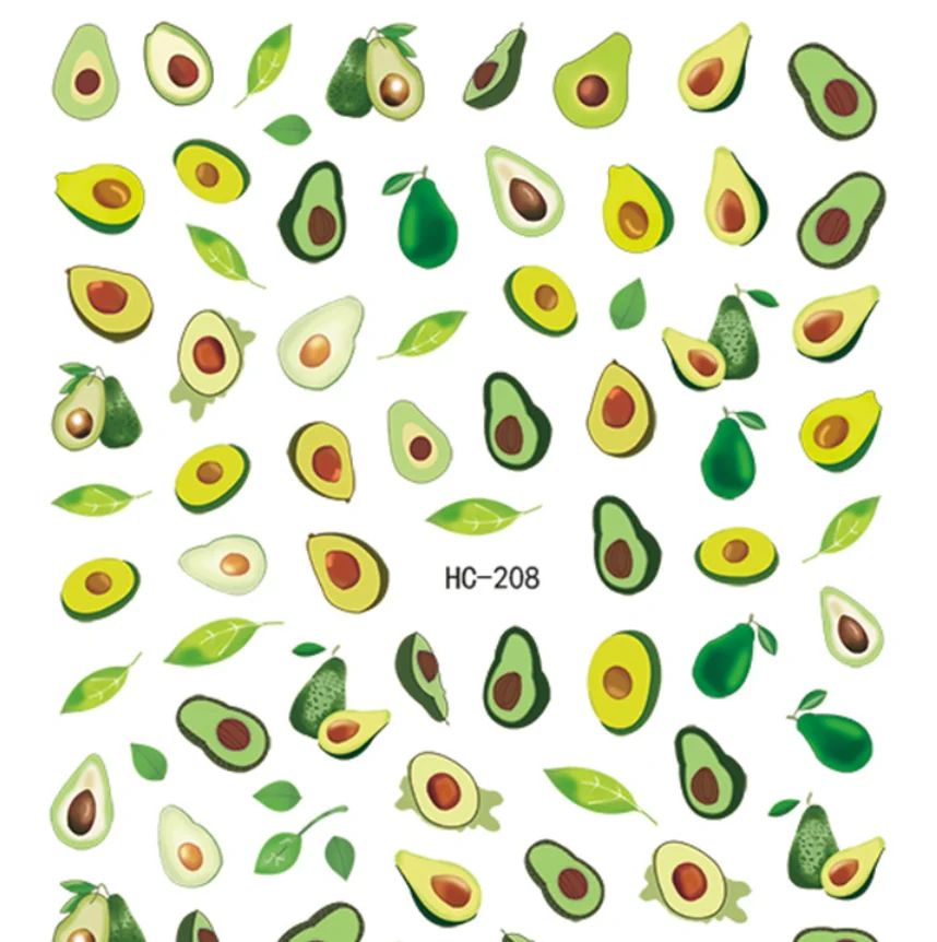

HC207-HC217 Nail Art Sticker Avocado ins Cute 2019 Summer Coconut Nail Art Sticker Small Rainbow Flower