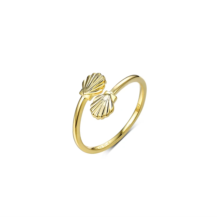 

dainty gold plated 925 sterling silver double shell open ring for women, Gold /silver/rose gold