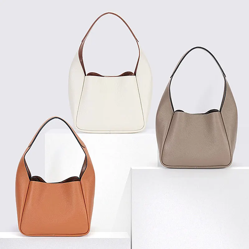 

Westal new minimalist genuine leather women's handbags top layer cowhide leather fashion bucket handbag underarm bag girls, Camel,brown,beige