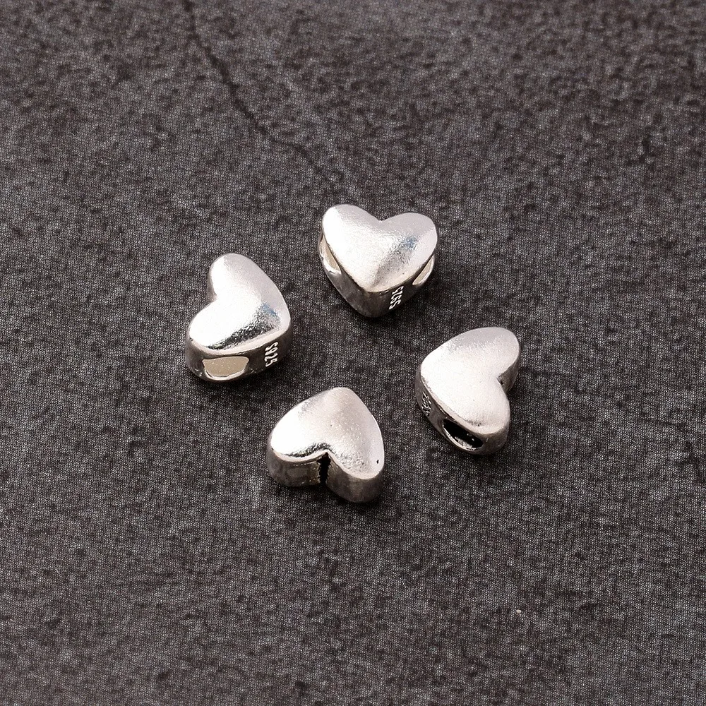 S925 Sterling Silver Heart Shaped Spacer Bead for Jewelry Bracelet Making Accessory
