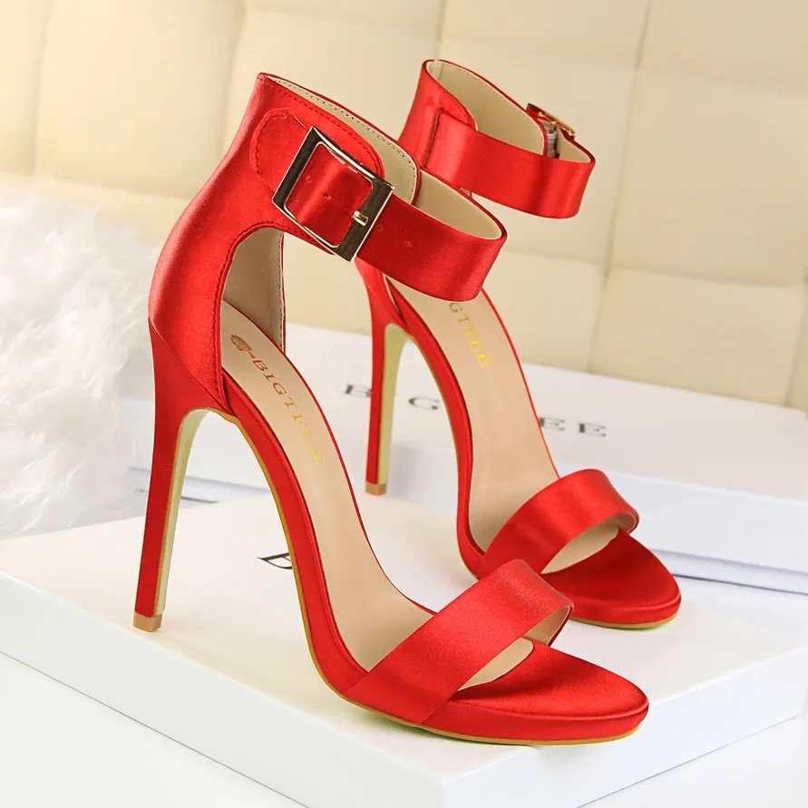 

New High Heels Women Shoes Red Women Pumps Summer Sandals Women Party Shoes Fashion Wedding Shoes Silk Stiletto, As picture