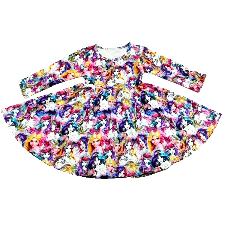 2019 Wholesale Children Boutique Clothing Girls long sleeve Twirl Dresses Kids Beautiful Party Dresses