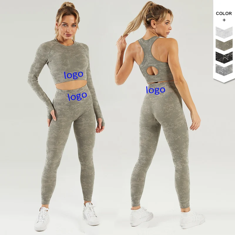 

Womens seamless 2 Pcs Activewear Custom Gym Yoga Wear suit quick dry Sportswear High waist Workout Leggings Set