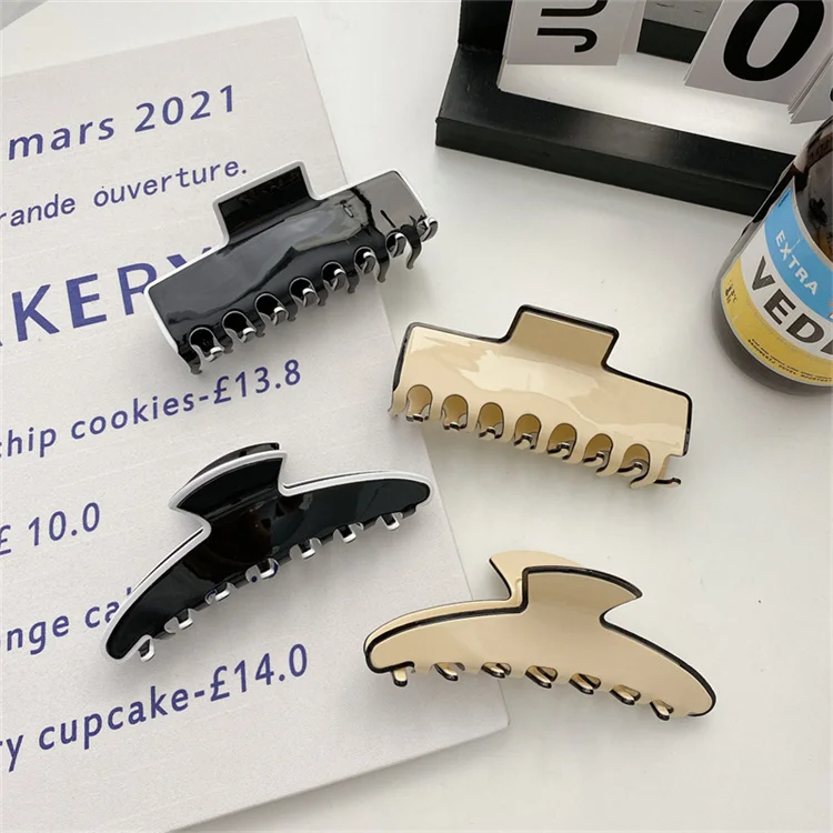 New Fashion Women Large Size Geometric Hair Claw Black Acetate Claw Clips for Thick Hair