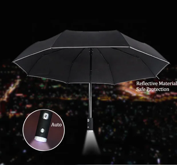 

High Quality Wholesale Custom LED Light Folding Automatic Umbrellas with Logo Prints, Customized color