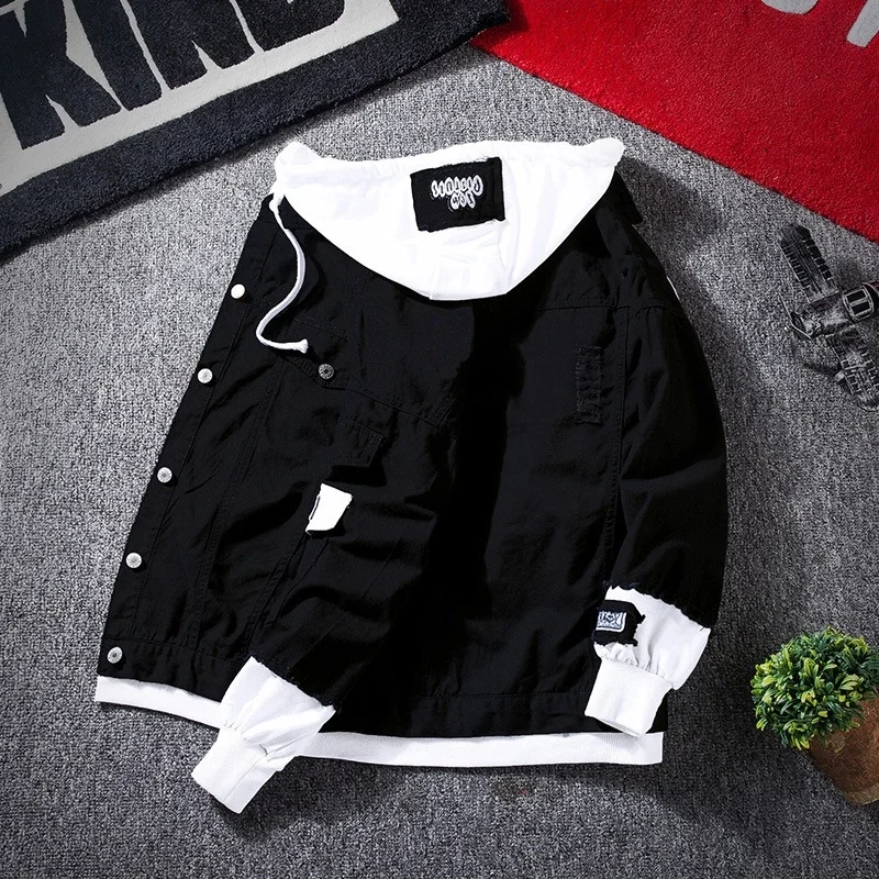 

Customized 100% cotton lapel hooded jacket windbreaker fashion washed casual jacket bomber jacket men