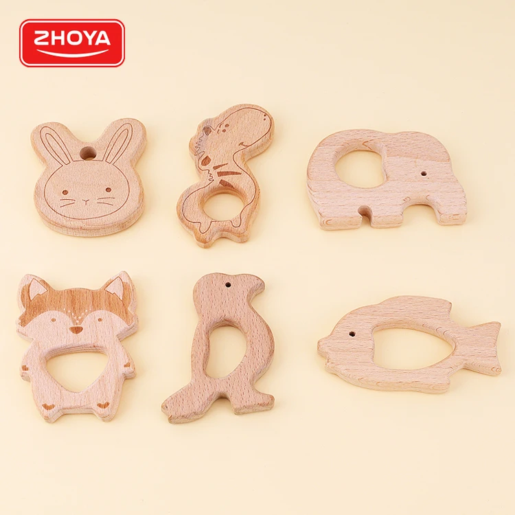 

Wholesale Different Animals Shape Baby Beech Wooden teethers Cute Rattles Toys For Toddler