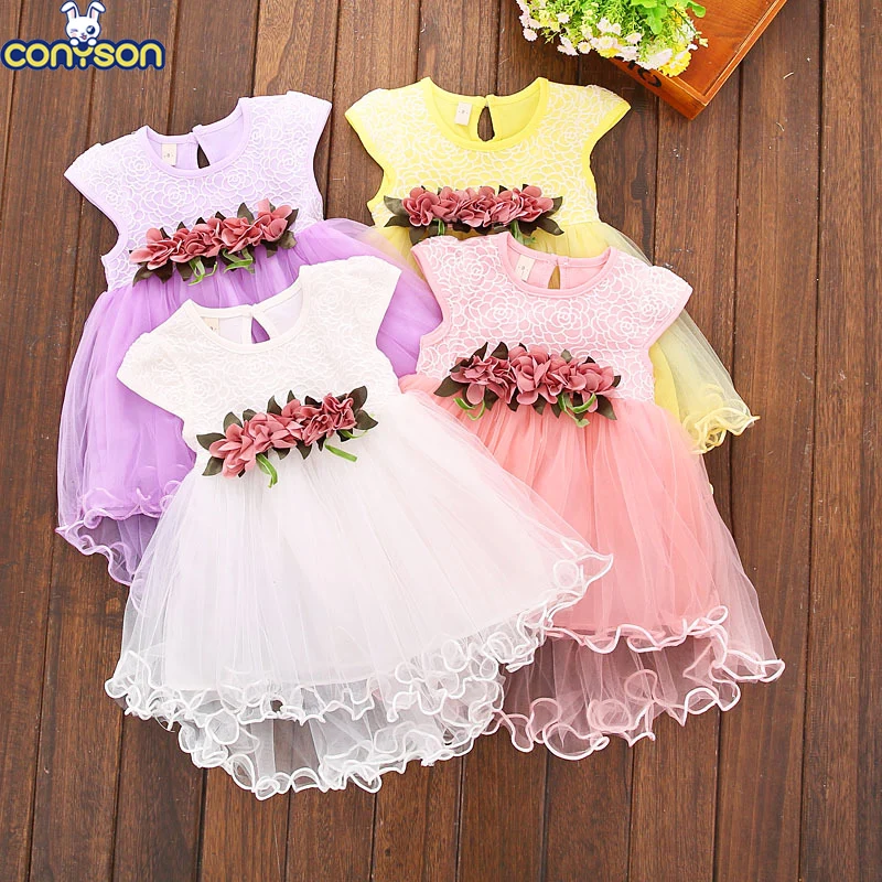 

Conyson Lovely Floral Sleeveless Dress Toddler Infant Newborn Kids Clothes Baby Girls Princess Party Tulle Lace Flower Dresses, Picture shows