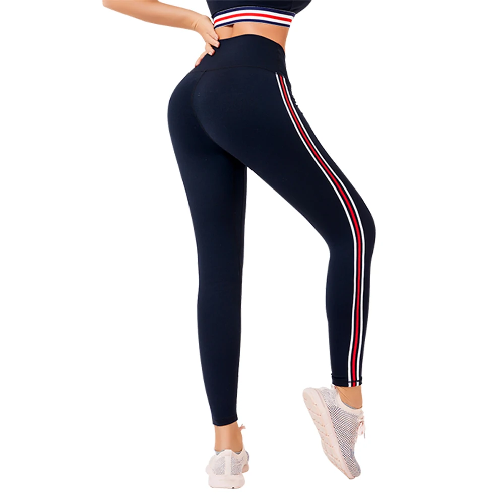 

2021 New Custom Logo Yoga Fitness Colors Side Striped High Waist Leggings For women, Customized colors