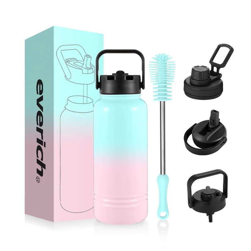 

New Design 32oz Double Wall Wide Mouth Insulated Stainless Steel Water Bottle with Straw Sports Canteen for Hiking & Biking