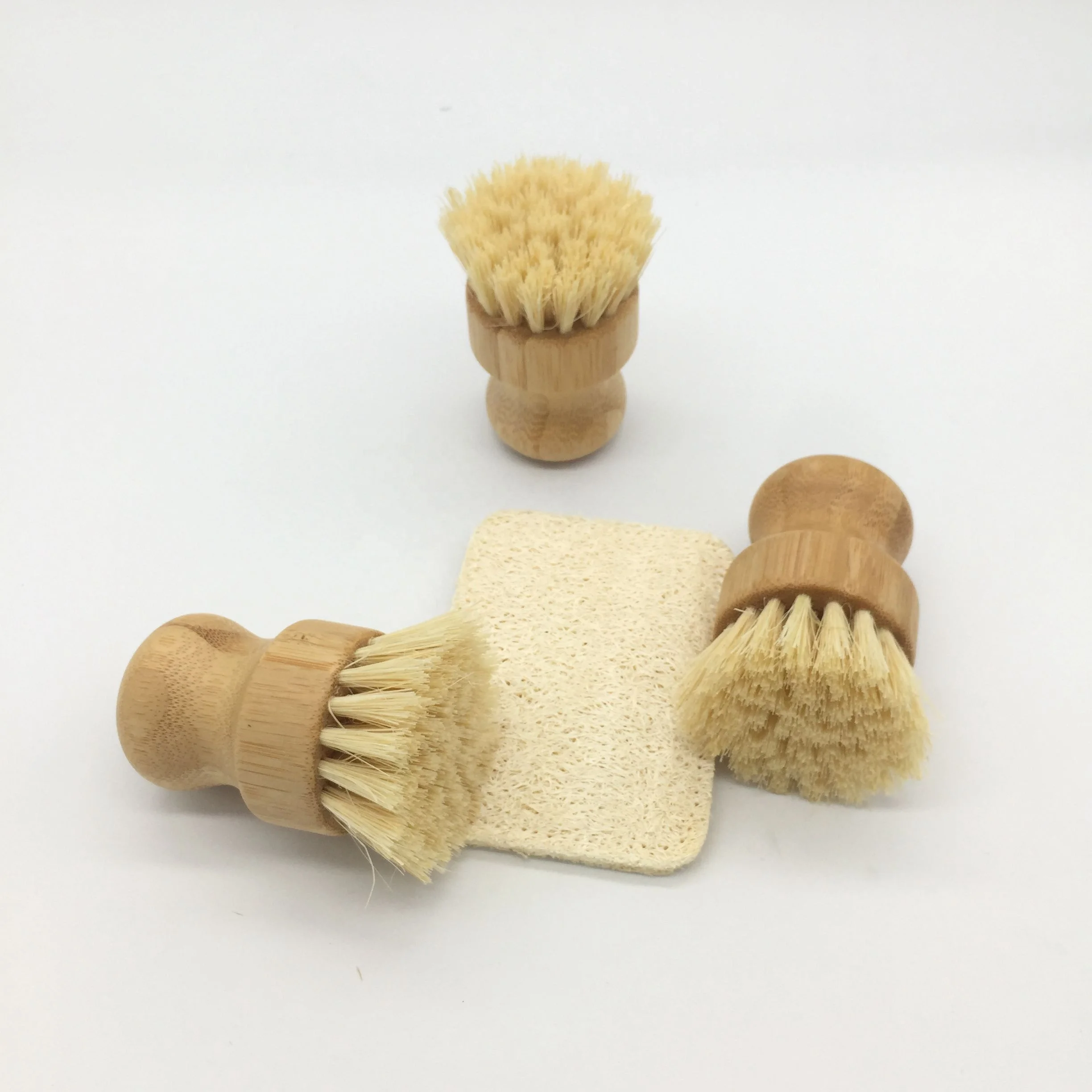 

Natural Bamboo Round Palm Scrub Brush and 3Pcs Dishwashing Scrub Kitchen Loofah Sponge, Wooden Cleaning Scrubbers with Loof, Natrual