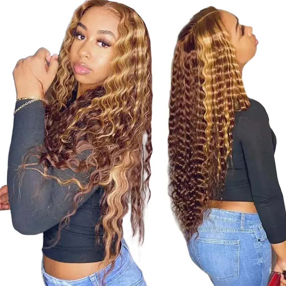 

Parksonhair 13x4 13x6 150% 180% Density Lace Frontal Wigs Brazilian Virgin Human Hair Deep Wave piano color Lace Hair Wigs