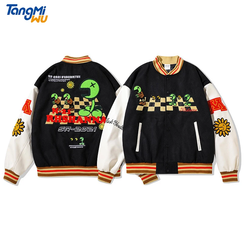 

TMW high quality mens baseball jackets loose Retro Flocking Graphic chaquetas hombre man vintage jacket cartoon jackets