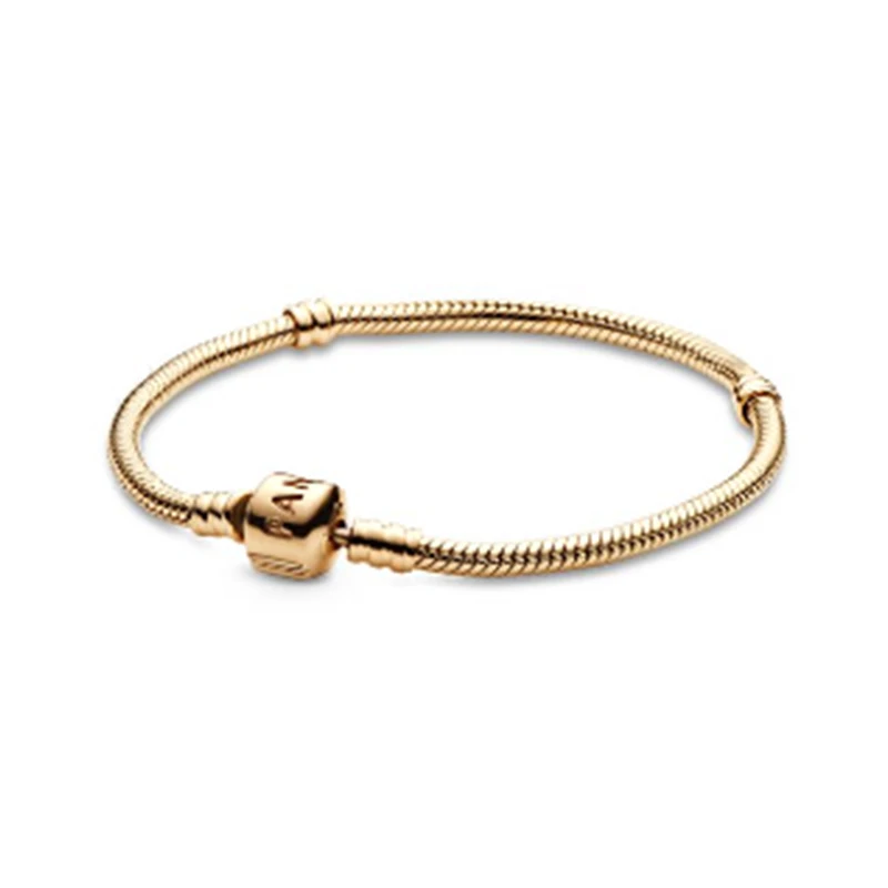 

925 Sterling Silver Fashion Jewelry Charm Bead Wholesales 14k Gold Heart Clasp Snake Chain Bracelet For Women, Golden