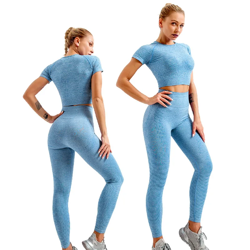 

Ladies t shirt and leggings seamless gym Yoga suit fitness clothing 2 piece workout sets for women, 8 colors