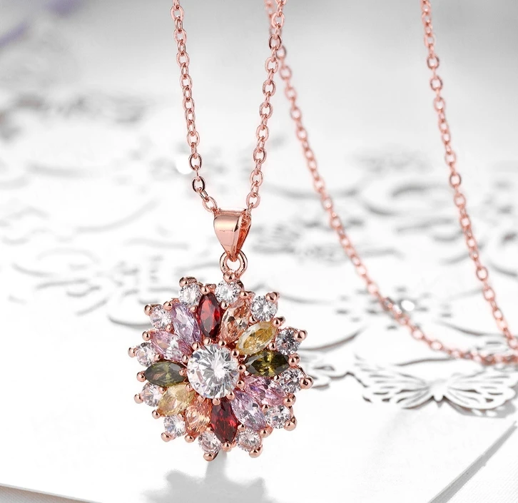 

Flower Crystal Necklace Hot Selling Colorful Zircon Pendant Necklace jewelry for women