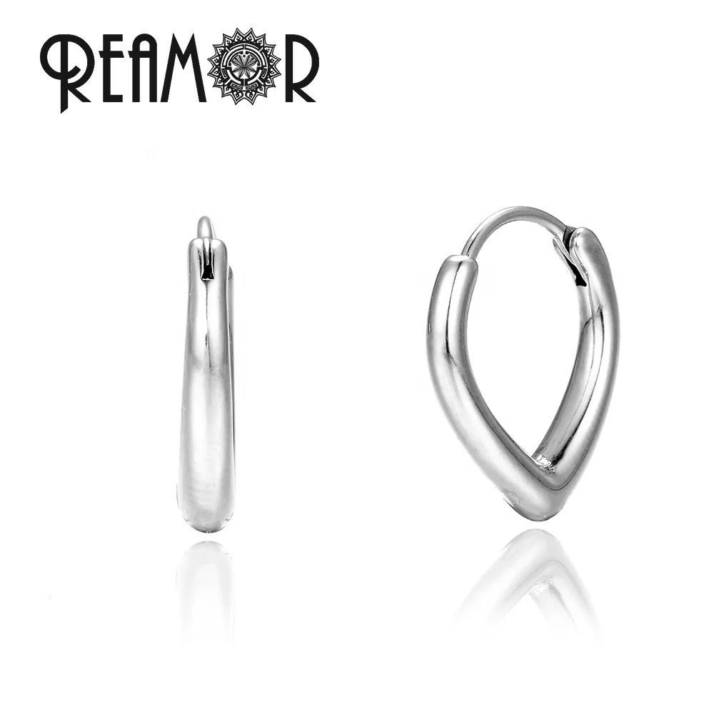 

REAMOR Fashion Simple Plain Style Drop Shaped Piercing Stud Clip Earrings Stainless Steel fit Men Women Daily Jewelry Wholesale